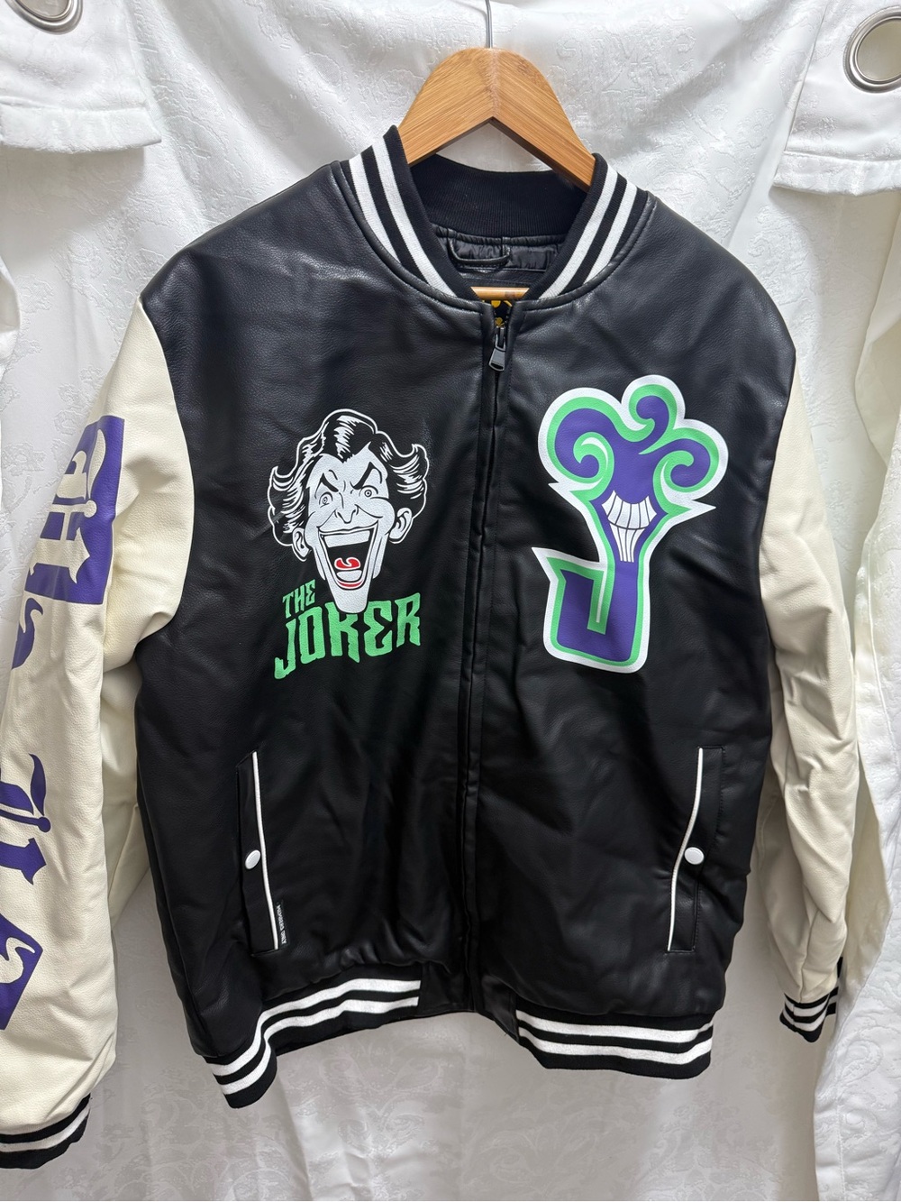 Men's Black & Cream Joker Graphic Bomber Jacket